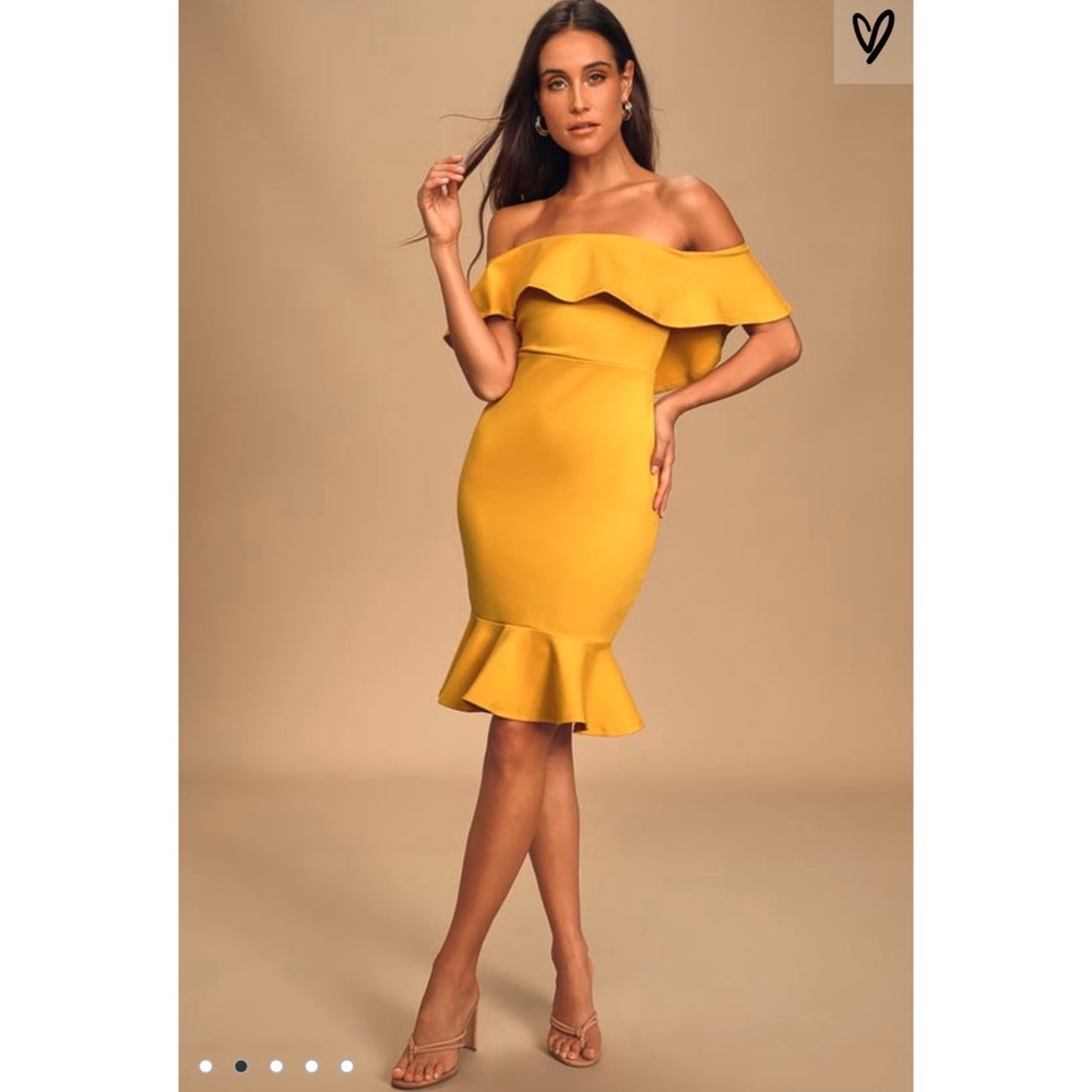 Mustard Yellow Off-the-Shoulder Bodycon Dress